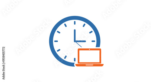 Laptop Computer and Clock Icon.