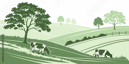 A serene countryside scene with a horse-drawn carriage on a dirt road Vector