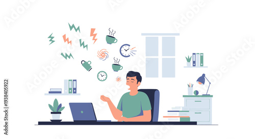 Man sitting at desk with laptop.