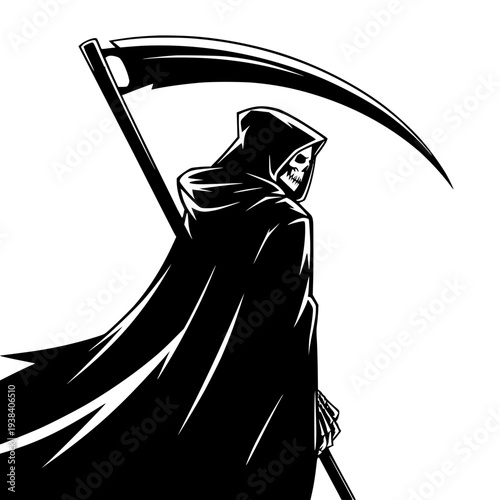 Ominous grim reaper standing with scythe in hand