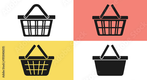 Set of Stylish Shopping Baskets in Black and White with Simple Minimalist Design for E-commerce, Retail, and Online Store Graphics
