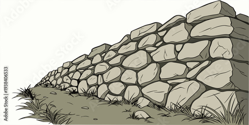 A detailed illustration of a stone wall with a variety of rock types and sizes Vector