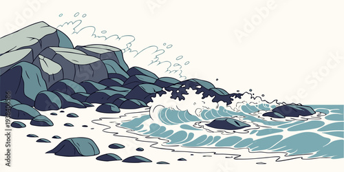 Majestic mountains rise above the vast, icy ocean under a cloudy sky Vector