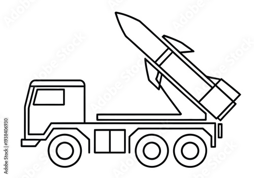 Missile Launcher Military Truck Line Icon Vector Outline Rocket Defense Vehicle Symbol