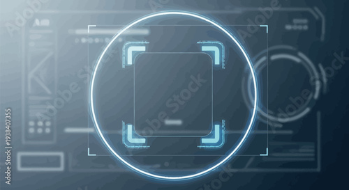 Glowing blue futuristic heads up display targeting system interface in digital technology