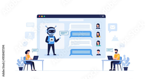 Robot presenting to people online.