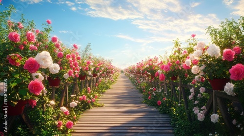 Wallpaper Mural Rose garden path sunset, idyllic scene, romantic walk Torontodigital.ca