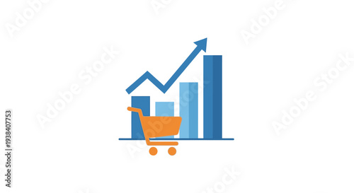 Shopping cart with growing graph.