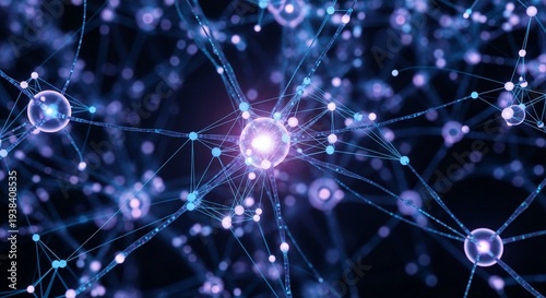 Quadro su tela Neural network glowing nodes connected futuristic technology digital brain AI co