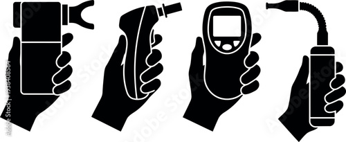Hand Holding Breathalyzer Alcohol Tester Device Silhouette Icons Vector Art EPS SVG