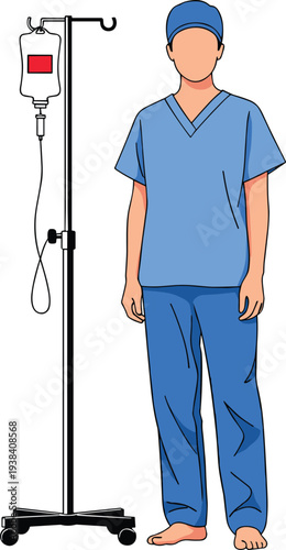 Illustration of a Healthcare Worker with IV Stand for Medical Treatment and Hospital Care