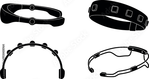 EEG Brainwave Headset Vector Set - Neurofeedback Wearable Technology Silhouettes and Icons