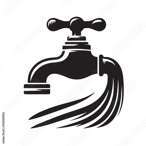 Black Save water tap closing Silhouette Vector, High Quality Illustration on White Background