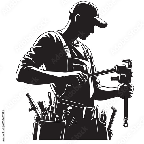 Black Plumber working Silhouette Vector, High Quality Illustration on White Background