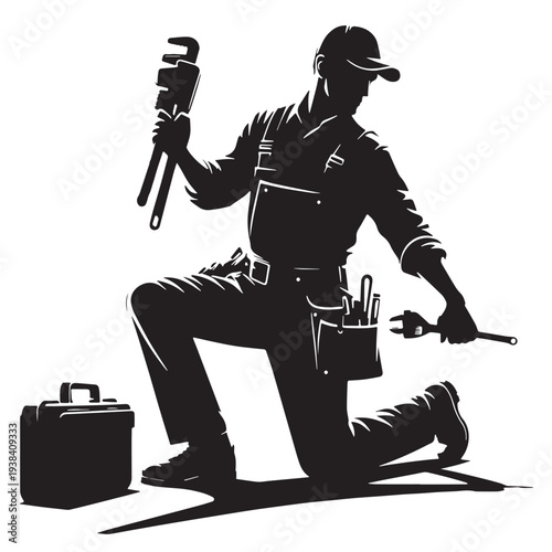 Black Plumber working Silhouette Vector, High Quality Illustration on White Background