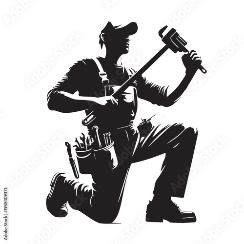 Black Plumber working Silhouette Vector, High Quality Illustration on White Background