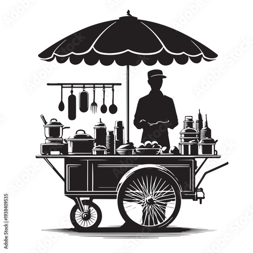 Black Street food vendor Silhouette Vector, High Quality Illustration on White Background