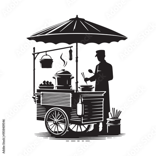 Black Street food vendor Silhouette Vector, High Quality Illustration on White Background