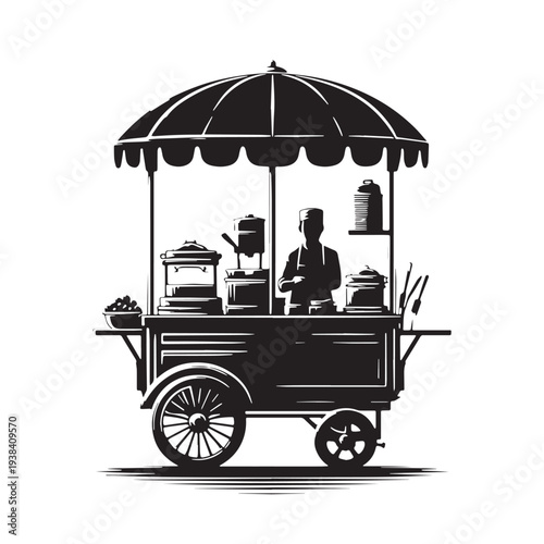 Black Street food vendor Silhouette Vector, High Quality Illustration on White Background