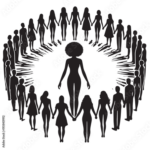 Black Support group circle Silhouette Vector, High Quality Illustration on White Background