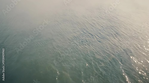 Wooden boat with tropical fruits floating on calm water at morning