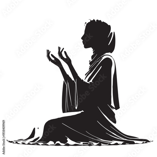 Black Woman making dua Silhouette Vector, High Quality Illustration on White Background
