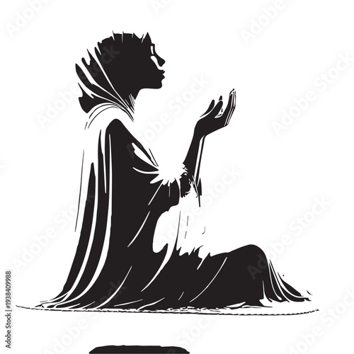 Black Woman making dua Silhouette Vector, High Quality Illustration on White Background