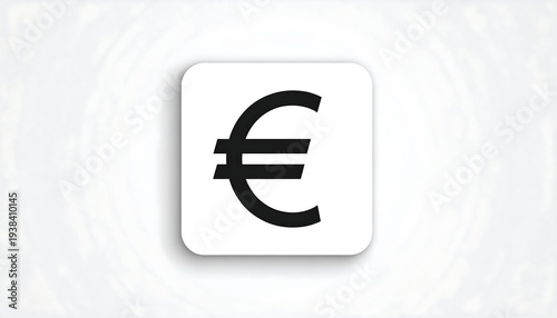 Black euro symbol on white square against a textured background
