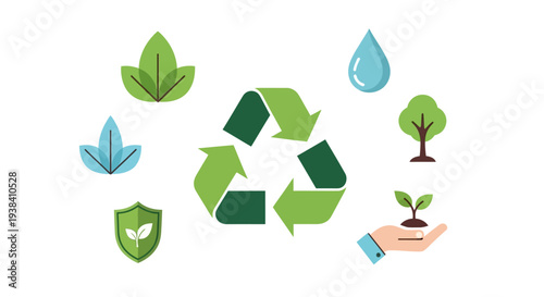 recycling symbol eco environment sustainability concept with green arrows, environmental protection illustration, recycle reuse reduce ecology concept graphic