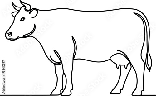 Modern continuous single line drawing of a dairy cow with udders