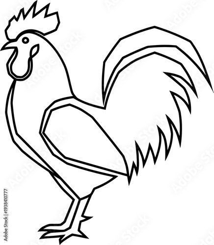 Simple black outline drawing of a classic rooster standing proudly.