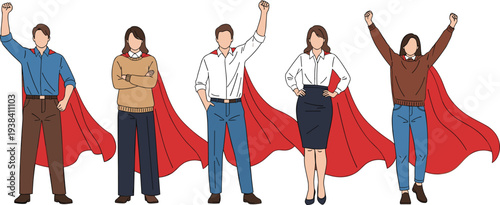 Confident People Wearing Superhero Cape Empowerment Concept Vector Illustration