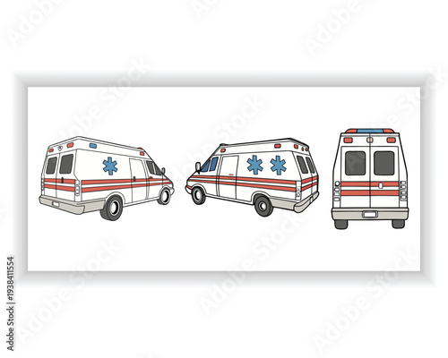 Cartoon red ambulance emergency vehicle vector illustration isolated on white