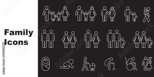 Family icon set. Included icons as people, parents, home, child, children,