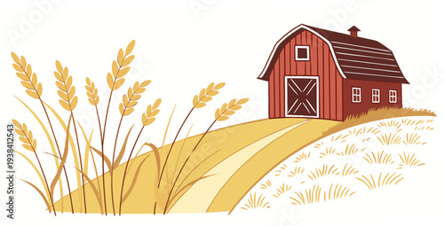 a small house on a field of wheat Vector