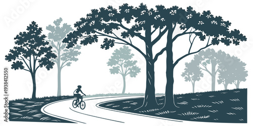 A serene park scene with people enjoying a leisurely walk among tall trees Vector