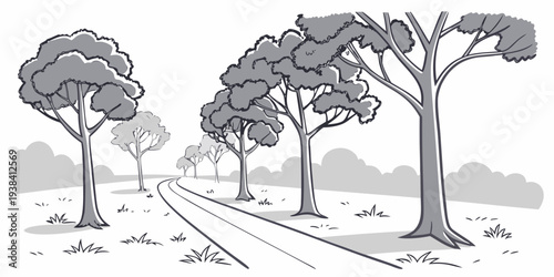 A serene landscape with three trees on a gentle hillside under a clear sky Vector