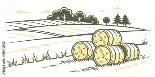 A serene landscape with rolling hills and a clear blue sky in the background. Vector