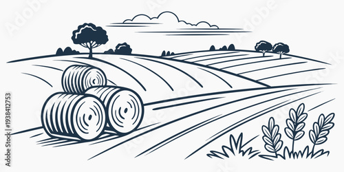 A picturesque landscape of rolling hills and a winding road in the countryside Vector