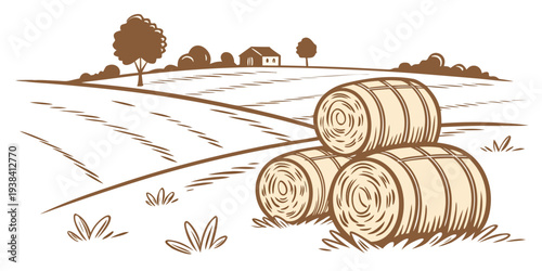 A flock of sheep grazing peacefully in a lush green field with trees in the background Vector