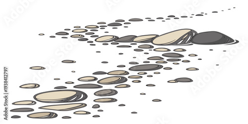 A serene landscape of scattered rocks and boulders in a natural setting. Vector