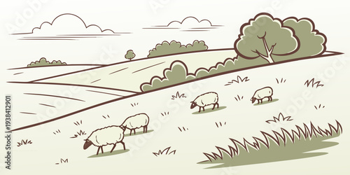 A diverse group of animals and vehicles traversing a scenic landscape Vector