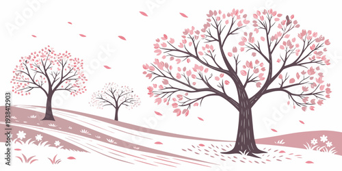 A serene winter landscape with bare trees and a gentle snowfall Vector