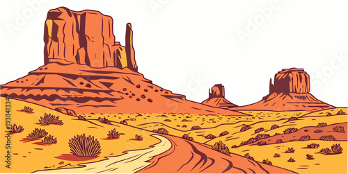 A vast desert landscape with iconic red rock formations and endless horizons Vector