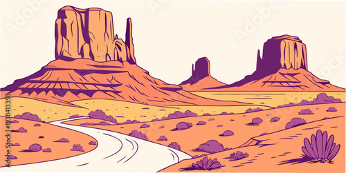 The vast and rugged landscape of the iconic red rock formations in the desert Vector