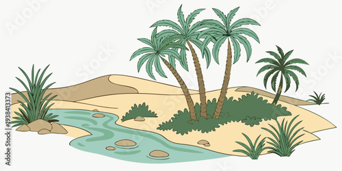 Tropical island with palm trees and clear blue waters in the distance Vector