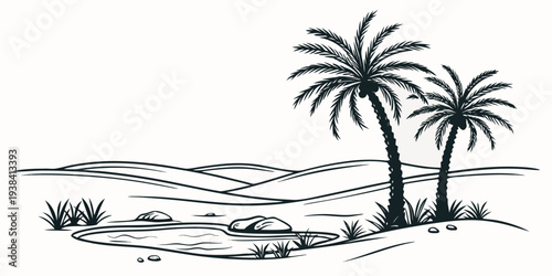 Tableau sur toile Tropical palm trees swaying gently along a serene beach shoreline Vector