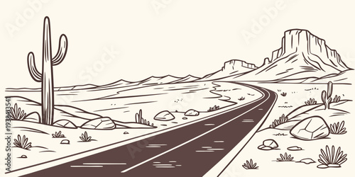 A winding road through a picturesque landscape with mountains in the distance Vector