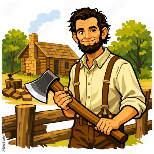 Young Abraham Lincoln Rail Splitter Ultra Flat Vector Character