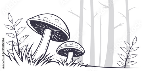 Two curious raccoons peeking out from behind a tree trunk in a forest Vector